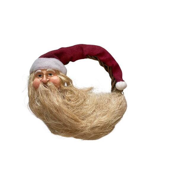 Vintage Grapevine Santa Claus Folk Art Handmade Christmas Wreath Moon Jute Beard - Picture 5 of 9